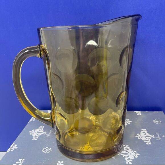 Hazel Atlas Amber Gold Eldorado coin circle Thumbprint Pitcher - Picture 5 of 7